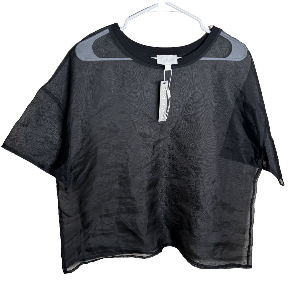 Every Blouse Women's XL Black Mesh Festival Short Sleeve Lightweight Silk NWT